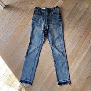 Pilcro Anthropologie Jeans Sz 28 High Rise Cigarette Stretch Distressed Raw Hem